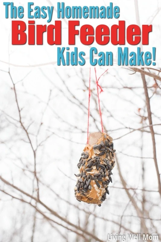 Looking for an easy activity to do with the kids? This simple homemade bird feeder uses common household items you probably already have and is so easy to make, it's the perfect project for young children! Plus it's a great way to teach kids about nature; they'll love seeing wild birds eat from their very own feeder!