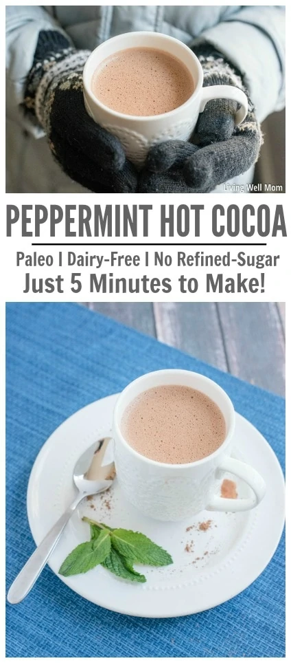 Looking for a healthy delicious homemade hot cocoa recipe? This Peppermint Hot Cocoa is rich, creamy, and so satisfying, you won't believe how easy-to-make it is! Plus it's Paleo-friendly, dairy-free, soy-free, and refined sugar-free. Enjoy!