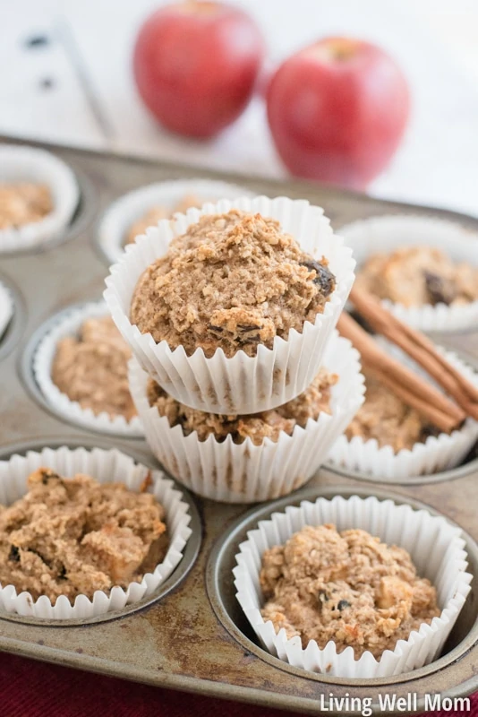 stack of oatmeal and raisin muffins