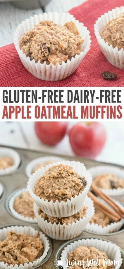 Need a satisfying healthy snack for the kids? Soft and delicious, bursting with apple flavor and sweetened only with honey and banana, this Gluten-Free Apple Oatmeal Muffins recipe is kid-approved and easy-to-make!