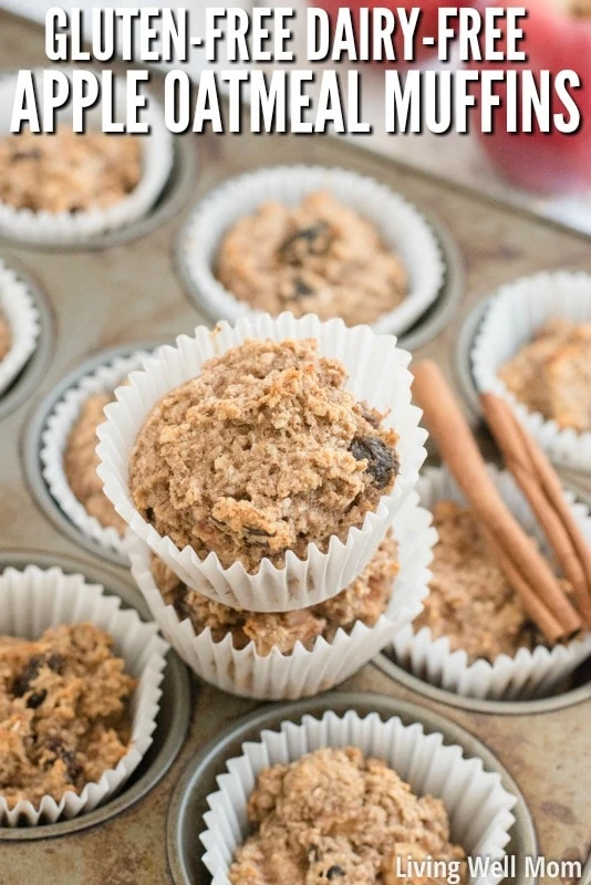 Need a satisfying healthy snack for the kids? Soft and delicious, bursting with apple flavor and sweetened only with honey and banana, this Gluten-Free Apple Oatmeal Muffins recipe is kid-approved and easy-to-make!