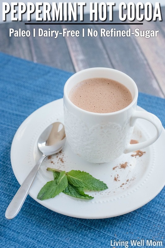 Looking for a healthy delicious homemade hot cocoa recipe? This Peppermint Hot Cocoa is rich, creamy, and so satisfying, you won't believe how easy-to-make it is! Plus it's Paleo-friendly, dairy-free, soy-free, and refined sugar-free. Enjoy!
