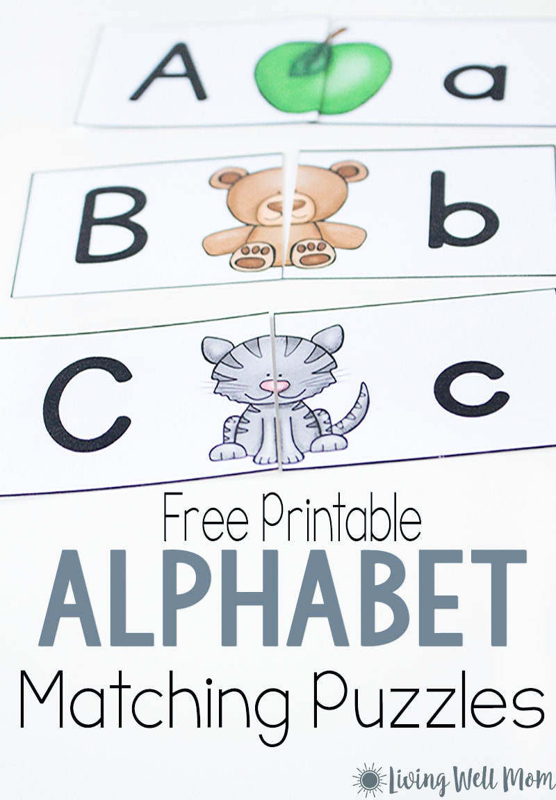 This free printable Uppercase Lowercase Letter Matching Puzzle is a fun way to work on letter recognition with your preschooler. Kids can match pictures with the beginning sounds of each letter while pairing up uppercase and lowercase letters. It's so simple to prepare and lots of fun for the kids!