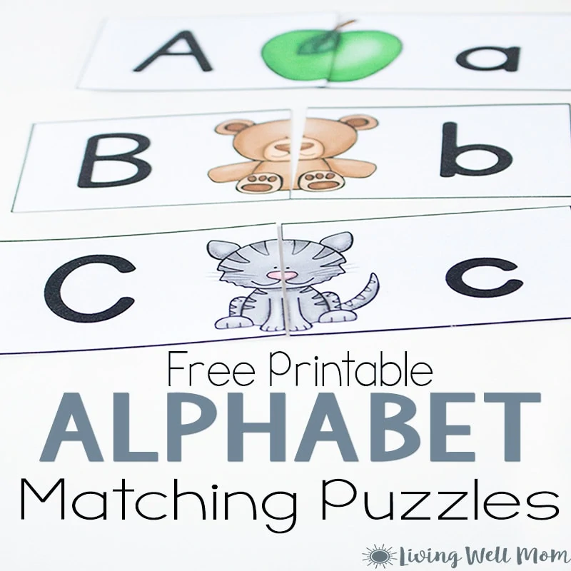 This free printable Uppercase Lowercase Letter Matching Puzzle is a fun way to work on letter recognition with your preschooler. Kids can match pictures with the beginning sounds of each letter while pairing up uppercase and lowercase letters. It's so simple to prepare and lots of fun for the kids!