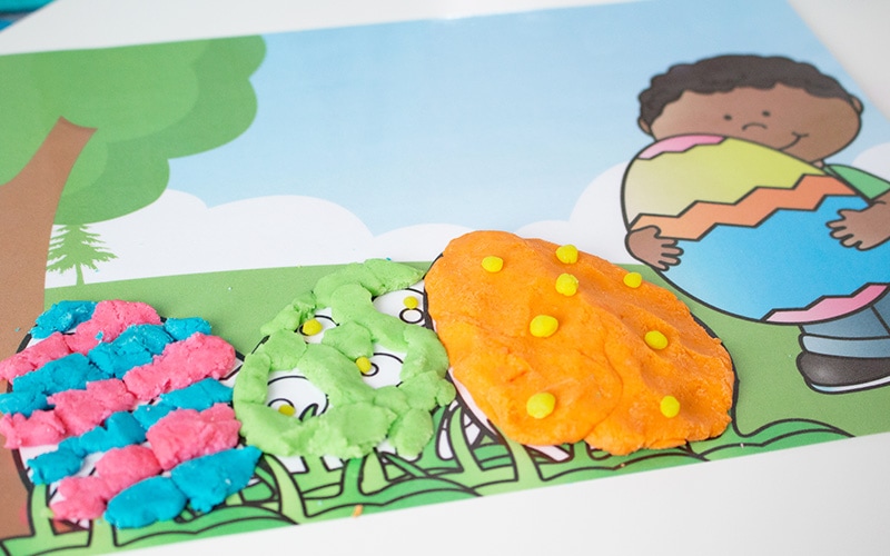 Need a fun Easter activity for your kids? These adorable Easter Egg Playdough Mats provide hours of fun as children “decorate” their eggs with playdough and there’s none of the mess of real egg decorating! Download these free printable playdough mats here.