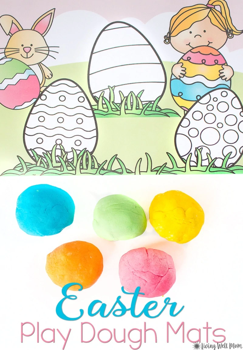 Need a fun Easter activity for your kids? These adorable Easter Egg Playdough Mats provide hours of fun as children “decorate” their eggs with playdough and there’s none of the mess of real egg decorating! Download these free printable playdough mats here.