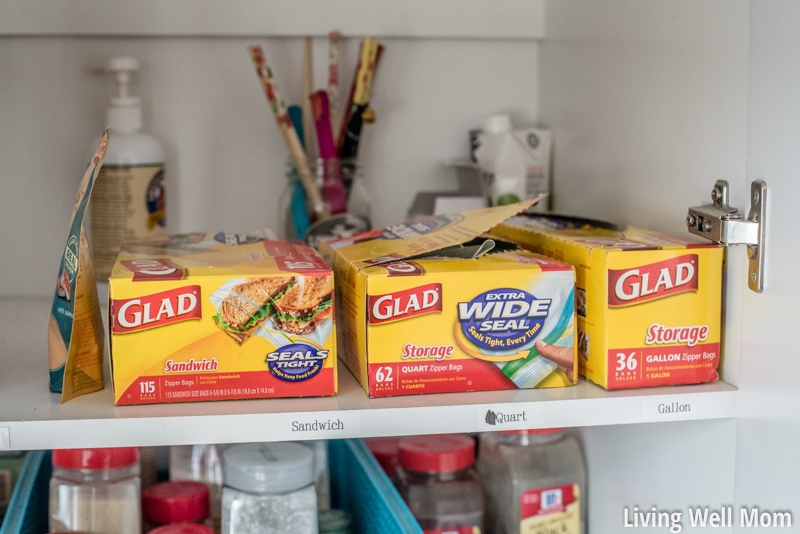 storage bags on a pantry shelf