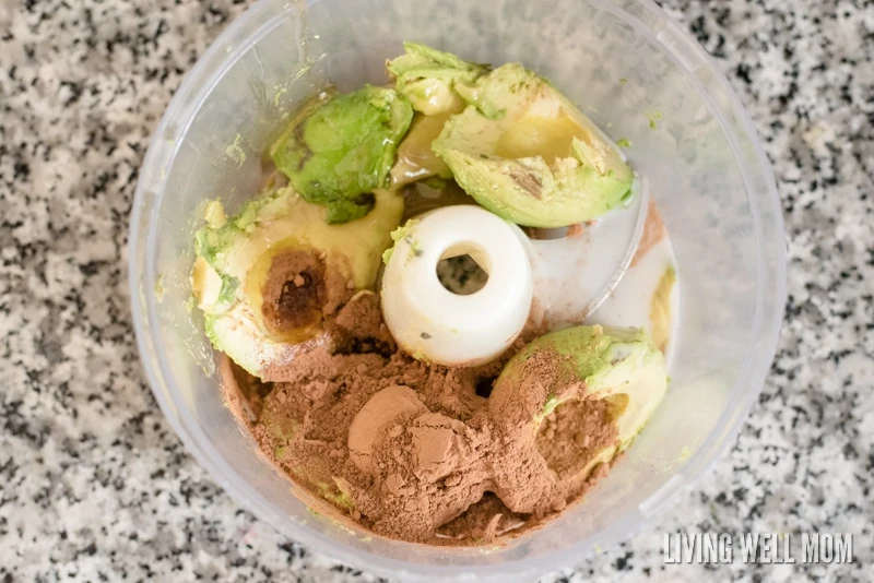 avocado chocolate mousse in a food processor