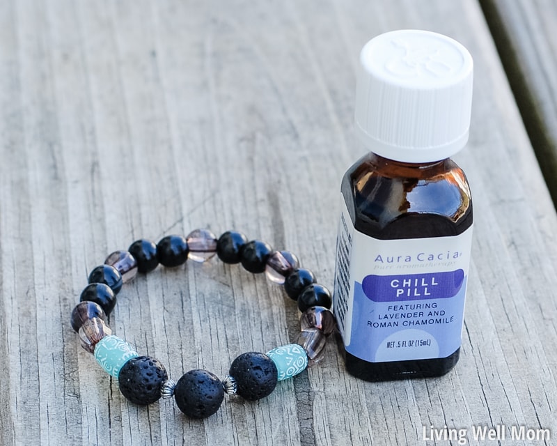 An essential oil bracelet with chill pill essential oils blend 