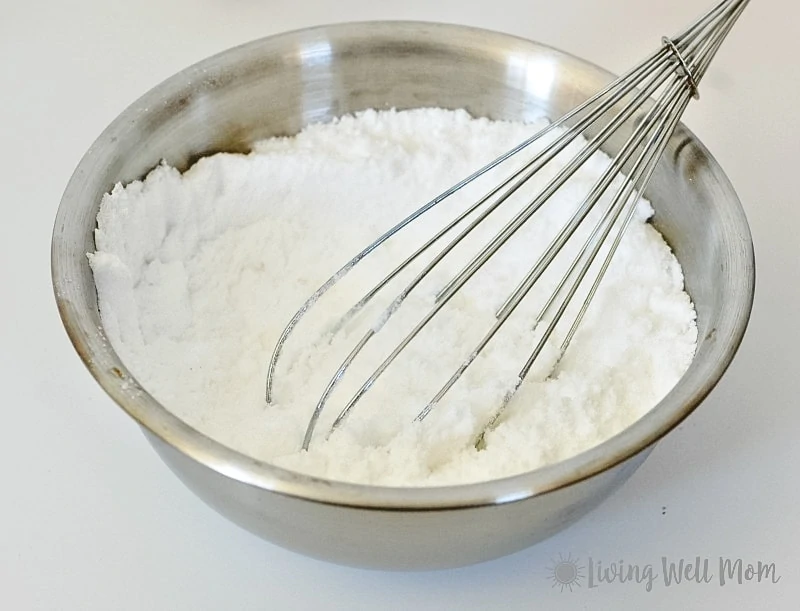 Mixing bowl of baking soda and citric acid