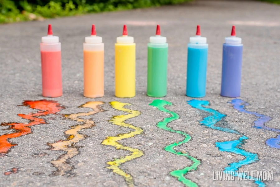 Need a new idea to keep your kids busy OUTSIDE? This DIY Sidewalk Chalk Paint will keep them occupied for hours as they make fun creations that later dry into chalk! The best part is it's super easy and inexpensive to make! Get the how-to for this awesome kids' activity here: