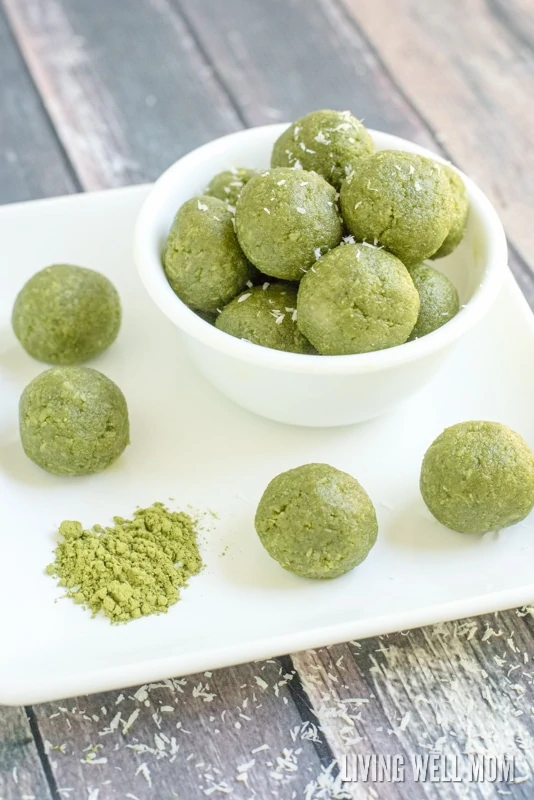 A bowl of matcha green tea energy bites 