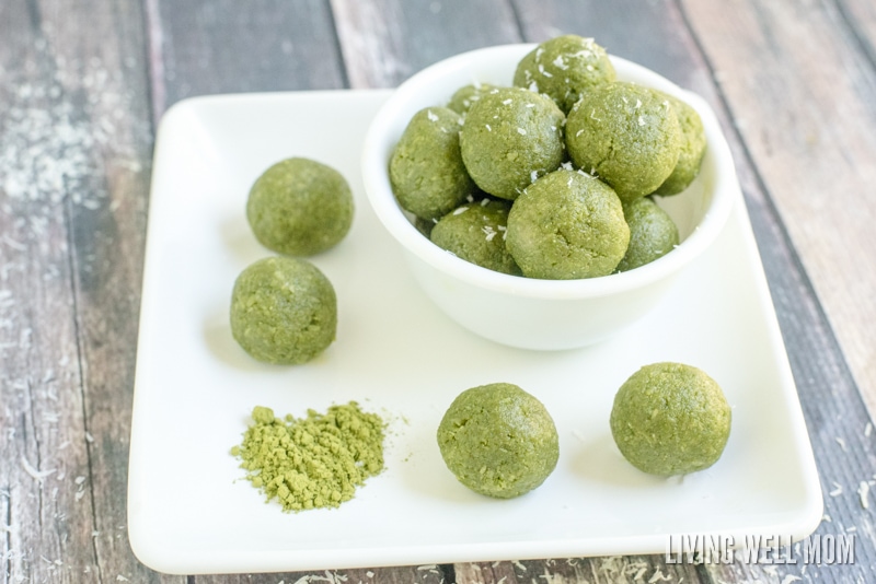 "In just 5 minutes, you can whip up a batch of these delicious Matcha Green Tea Energy Bites. This recipe is a perfect healthy pick-me-up for any time of the day. (Gluten-free, dairy-free, grain-free, and Paleo-friendly) "