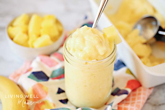 Pineapple Dole Whip in a mason jar.