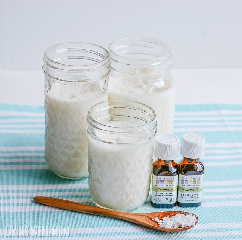 DIY citronella candles in jelly and mason jars