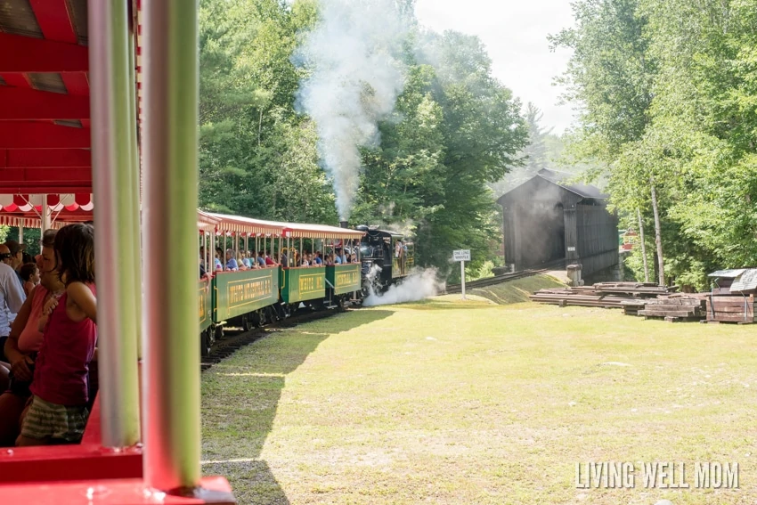 With a little history and a lot of fun, the whole family will have an unforgettable time at Clark's Trading Post in Lincoln, New Hampshire. There's a steam locomotive train ride, live black bear show, water raft ride, the Wolfman, a Mystical Mansion, and so much more! Read our family's review here: