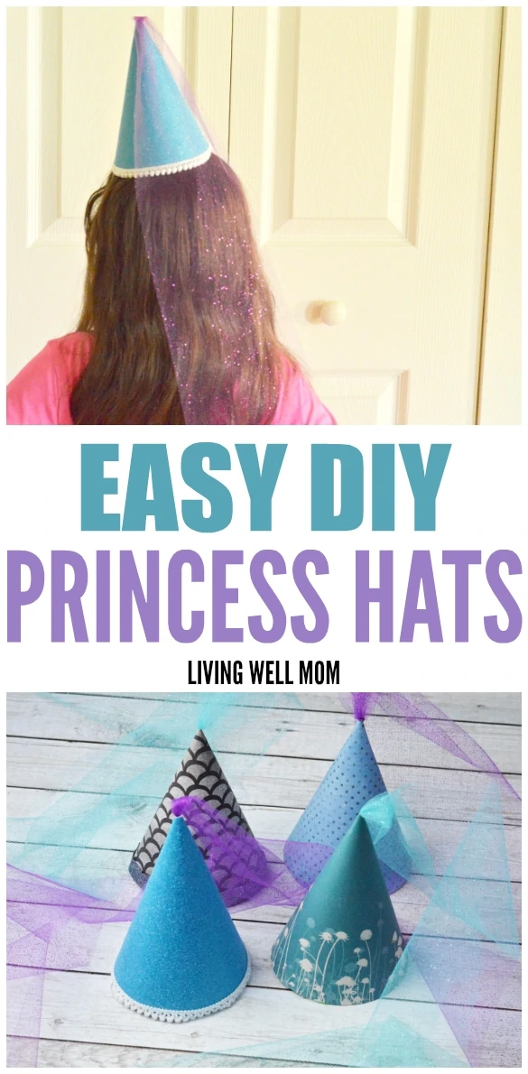 These DIY Princess Hats are easy to make and perfect for any princess! You can use them for dress-up play or as a fun birthday party activity or craft! Plus they’re so easy to make, even us non-crafty moms can do it!