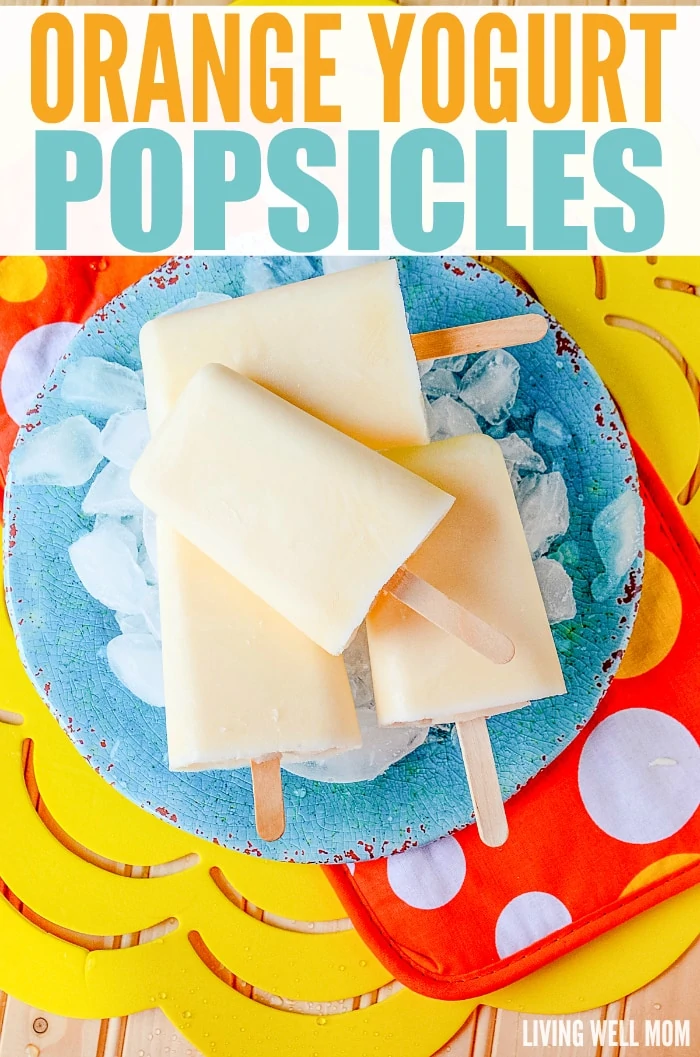 These Orange Yogurt Popsicles are unbelievably easy to make and a satisfying nutritious snack kids of all ages will love. And you’ll love how this simple recipe will fill them up, thanks to the added protein from the yogurt!