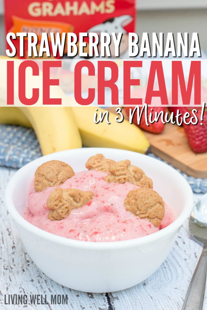 This recipe for Strawberry Banana Ice Cream is a wholesome alternative to regular ice cream and so quick and easy, it's ready in 3 minutes! With just 4 simple ingredients, you'll have a delicious snack or dessert everyone will love, especially kids! (There's a no-fuss dairy-free option too!)