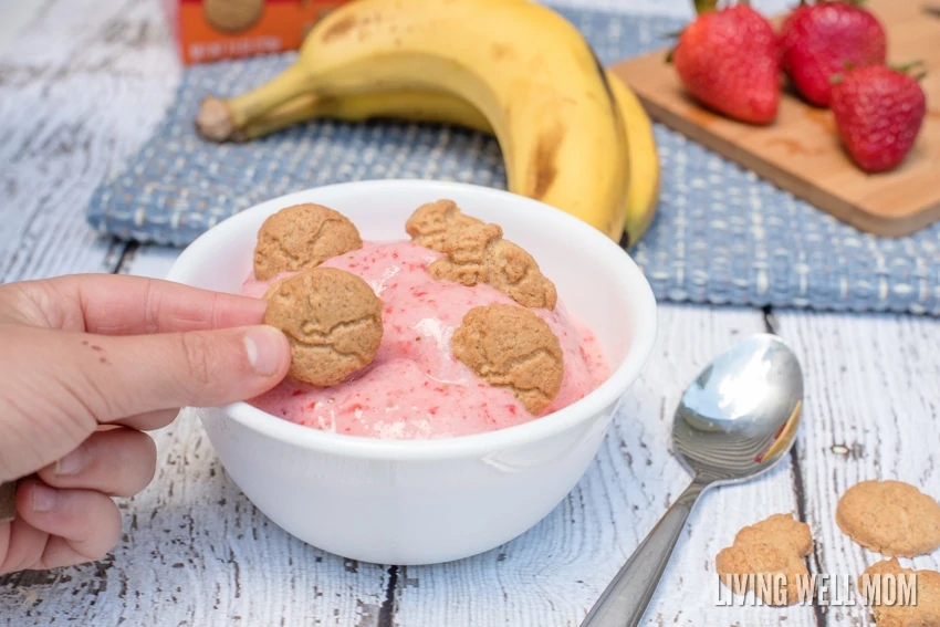 This recipe for Strawberry Banana Ice Cream is a wholesome alternative to regular ice cream and so quick and easy, it's ready in 3 minutes! With just 4 simple ingredients, you'll have a delicious snack or dessert everyone will love, especially kids! (There's a no-fuss dairy-free option too!)