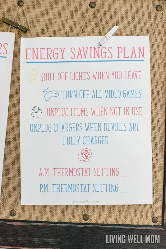 Are your kids wasting money leaving lights and electronics on? Here's a FREE PRINTABLE Energy Savings Plan that will help get the whole family on board with saving money & conserving energy! Plus more printables and simple home safety ideas for family peace of mind.
