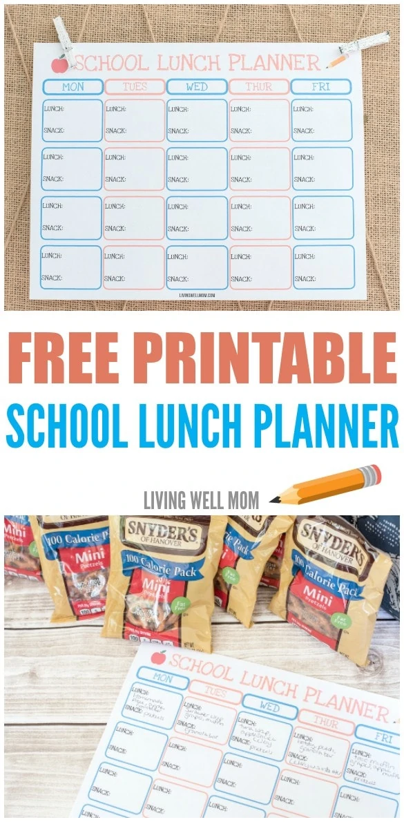 Tired of sending old peanut butter & jelly sandwiches to school? Stay organized and add variety to your kids' snacks and lunches with this free printable school lunch planner. Plus it helps kids independently pack their own lunches!