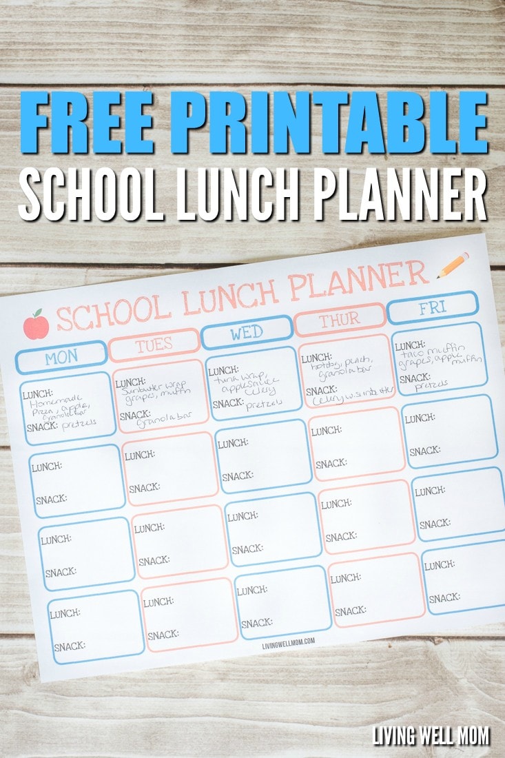 Tired of sending old peanut butter & jelly sandwiches to school? Stay organized and add variety to your kids' snacks and lunches with this free printable school lunch planner. Plus it helps kids independently pack their own lunches!