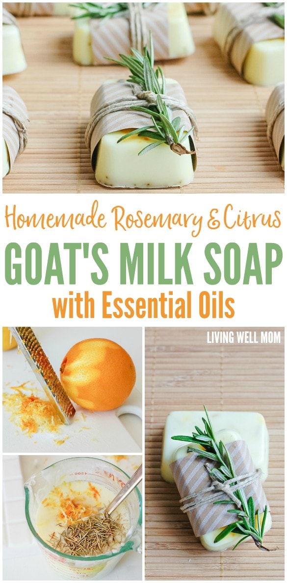 Soap-making is easier than you thought! Here’s how to make homemade Rosemary Citrus Goat’s Milk Soap Bars. With a perfect blend of essential oils, it’s all-natural and great for your family or as a homemade gift!
