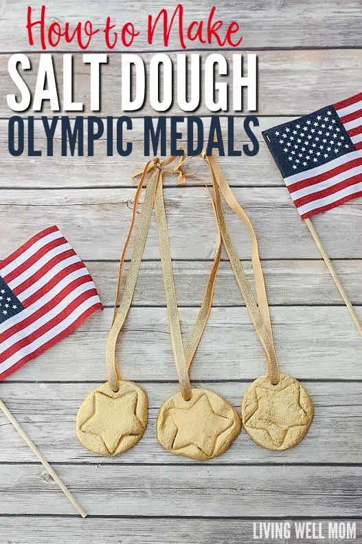 Celebrate the Olympics by making fun DIY Salt Dough Olympic Medals with your kids! They’re a fun craft for children of all ages and they’ll love wearing their very own gold medals as you watch favorite athletes compete!