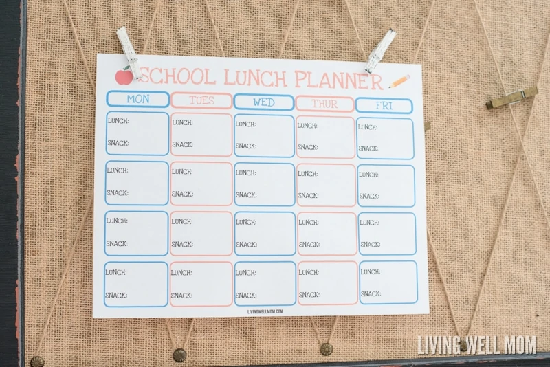 Tired of sending old peanut butter & jelly sandwiches to school? Stay organized and add variety to your kids' snacks and lunches with this free printable school lunch planner. Plus it helps kids independently pack their own lunches!