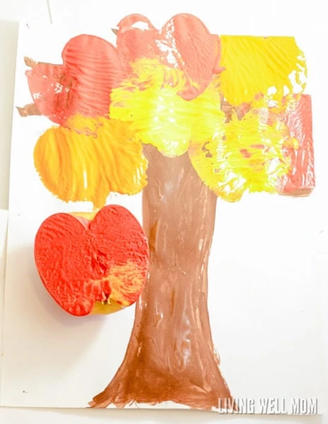 Apple stamping preschooler art craft