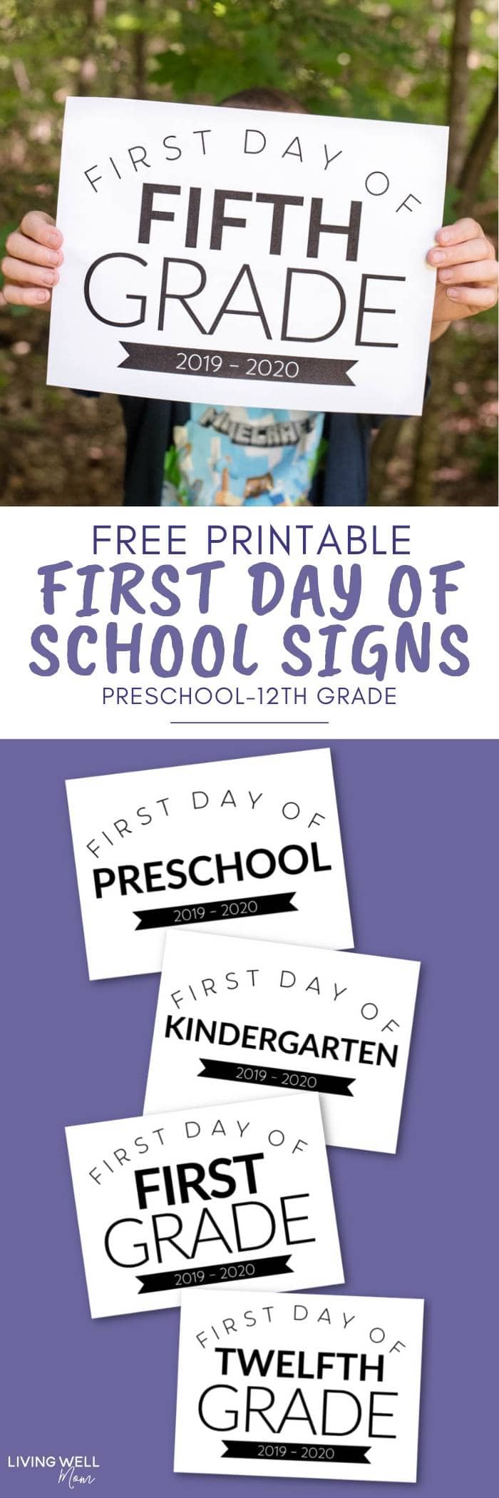 Free Printable First Day of School Signs for All Grades (2019-2020)