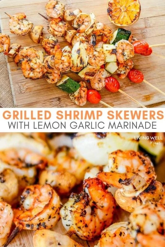 grilled shrimp skewers with lemon garlic marinade pin