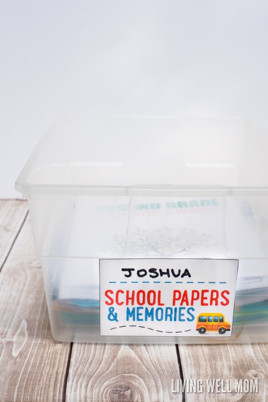 School papers & memories organization bin