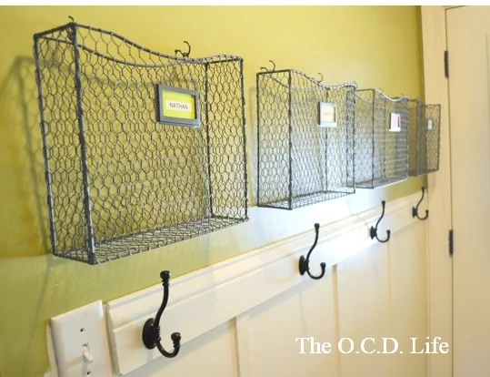 Backpack Organization & Storage area with hanging hooks and wire baskets