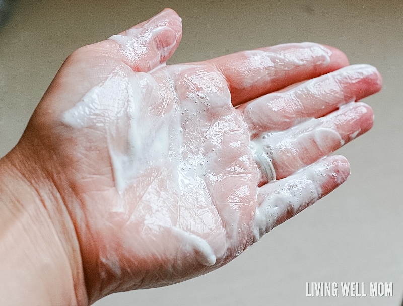 a hand covered in DIY shaving cream for women 