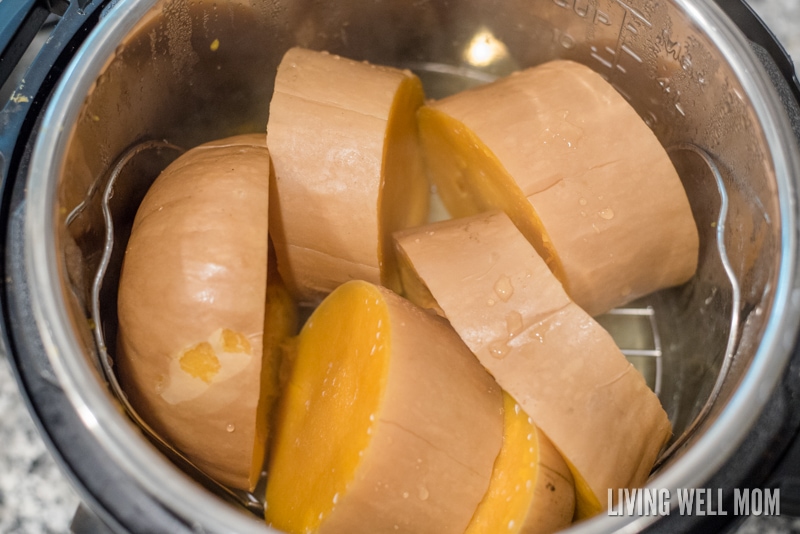 Soft cooked squash inside of a pressure cooker. 