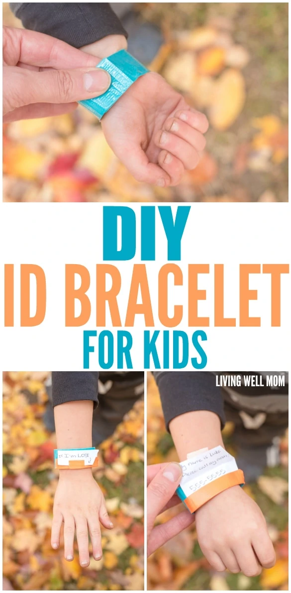 DIY ID Bracelet for Kids - How to make a simple ID bracelet for kids in less than 5 minutes. Perfect for busy places with small kids or as a reminder of allergies, you can include your choice of information.