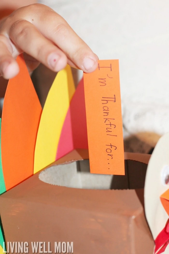 Thankful Turkey Box - this Thanksgiving activity is a fun way to teach kids how to count blessings and discover how much you have to be thankful for. Add “thankful” slips each day and open the box on Thanksgiving day! 