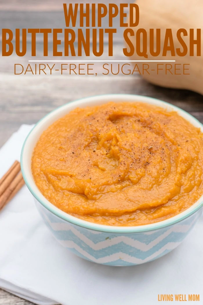 This Whipped Butternut Squash Puree is melt-in-your mouth delicious. With simple spices, this family-favorite recipe is a dairy-free, sugar-free twist on the classic favorite and the result is a crowd-pleasing Paleo side dish for any fall meal.