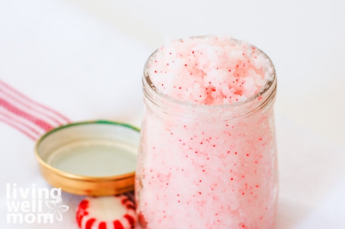 DIY body scrub in a baby food jar with gold painted lid