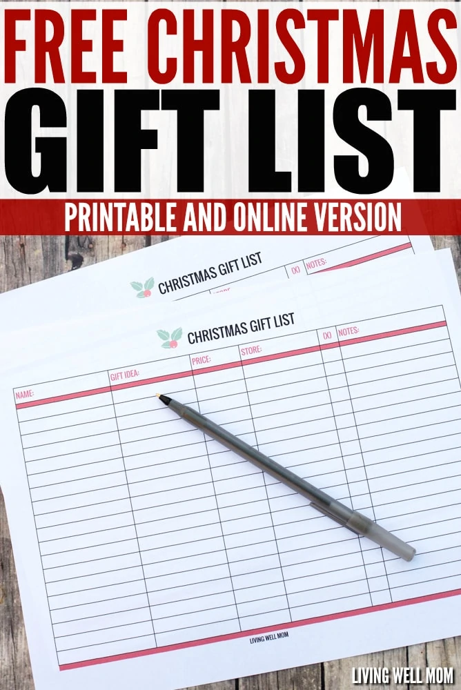 Printed sheets of paper where you can track christmas gifts