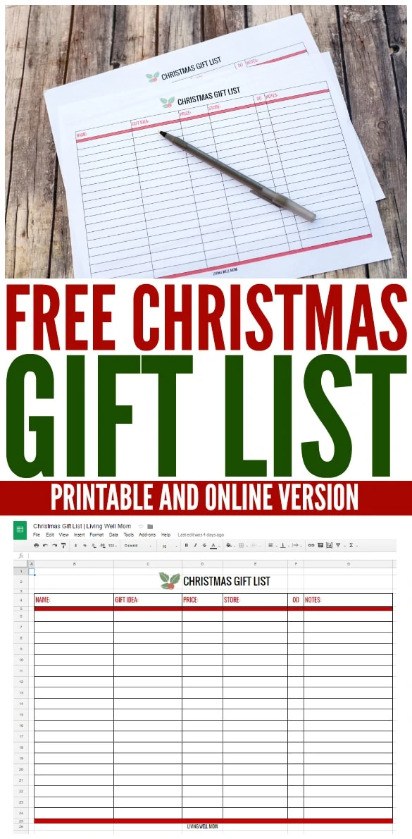 christmas gift list printable