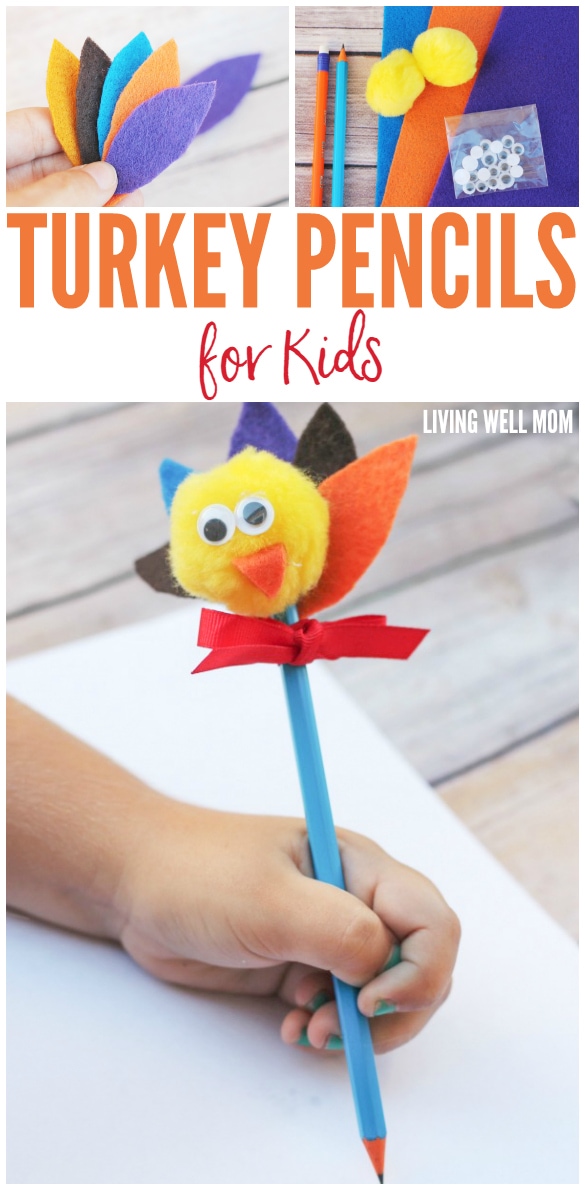 Turkey Pencils Craft for Kids - Kids will love crafting their own turkey pencils for Thanksgiving with this easy craft and when they’re finished, everyone can write what they are thankful for!