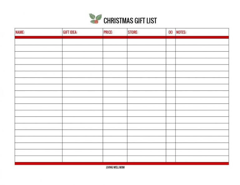 Free Christmas Gift List (Printable and Online Versions)