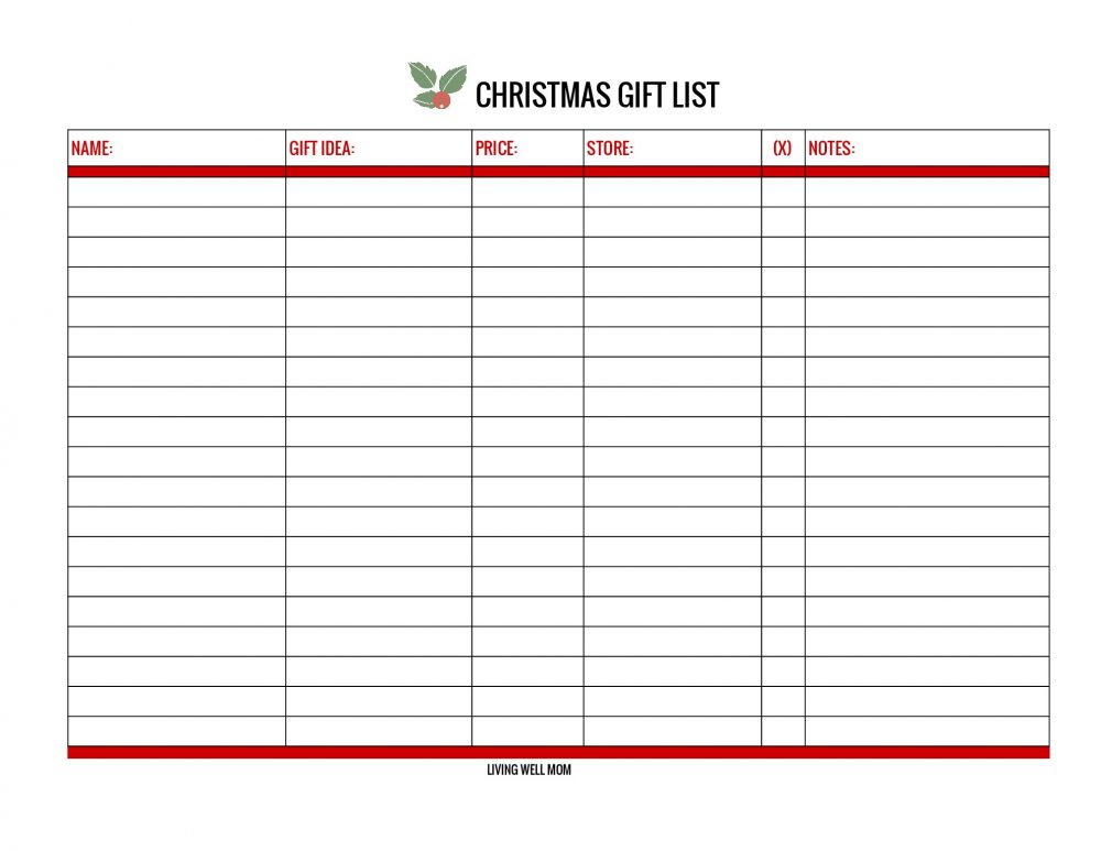 Free Christmas Gift List Printable And Online Versions 