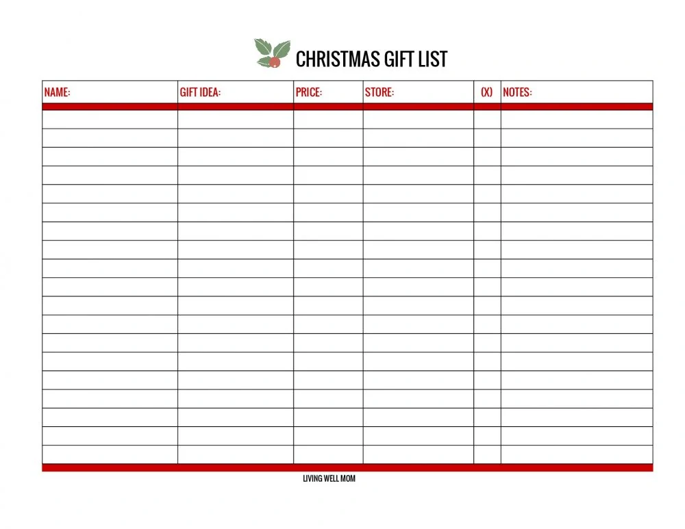 Christmas Gift List Template Free List Templates