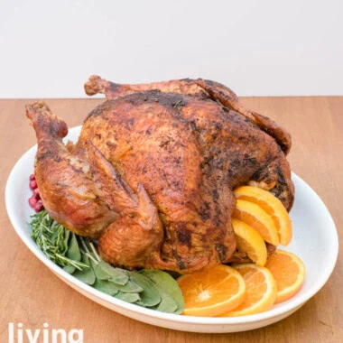 orange herbed turkey on a serving platter