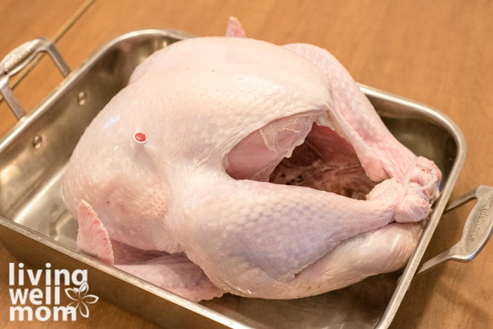 raw turkey in a roasting pan