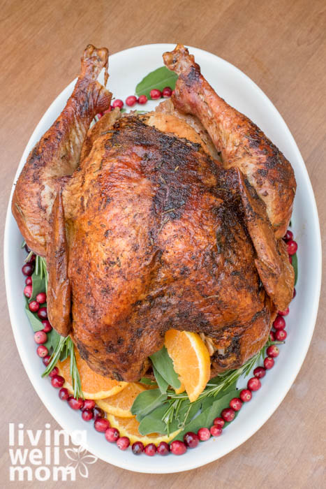 bird's eye view of turkey on a platter